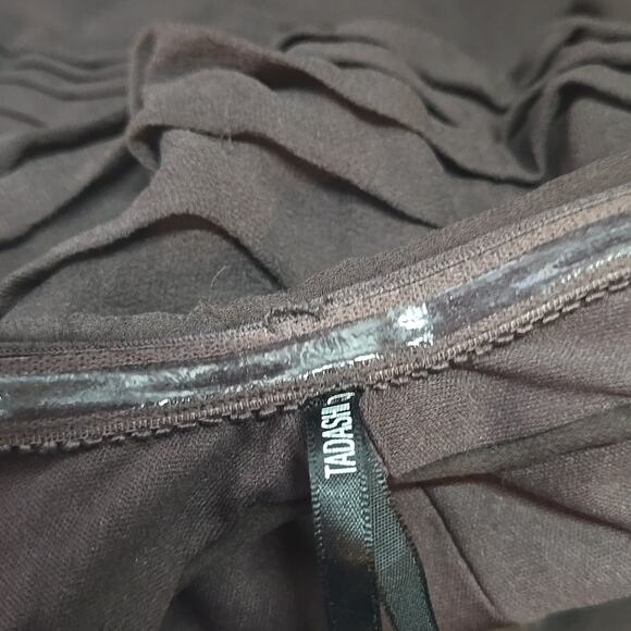 Tadashi Shoji Maxi Gown Pleated Ruched Jewel Front Brown Size 8 - Picture 10 of 11